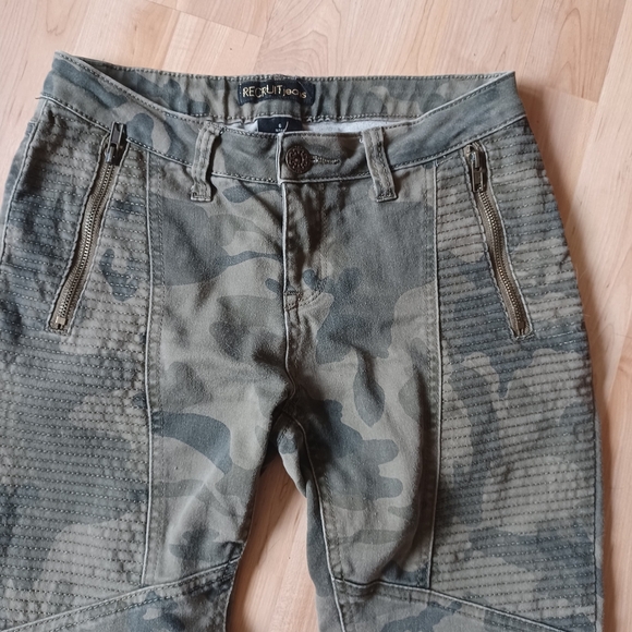 Recruit Jeans Women’s Moto Camo Pants Size 6 Green Gray Slim Fit Combat Cargo - Picture 2 of 12